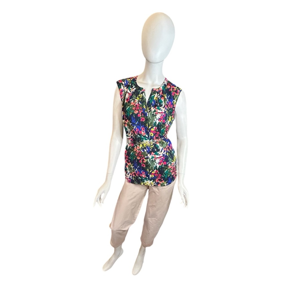 J. Crew Factory Women’s Size 6 Sleeveless Floral Blouse Green Blue Watercolor